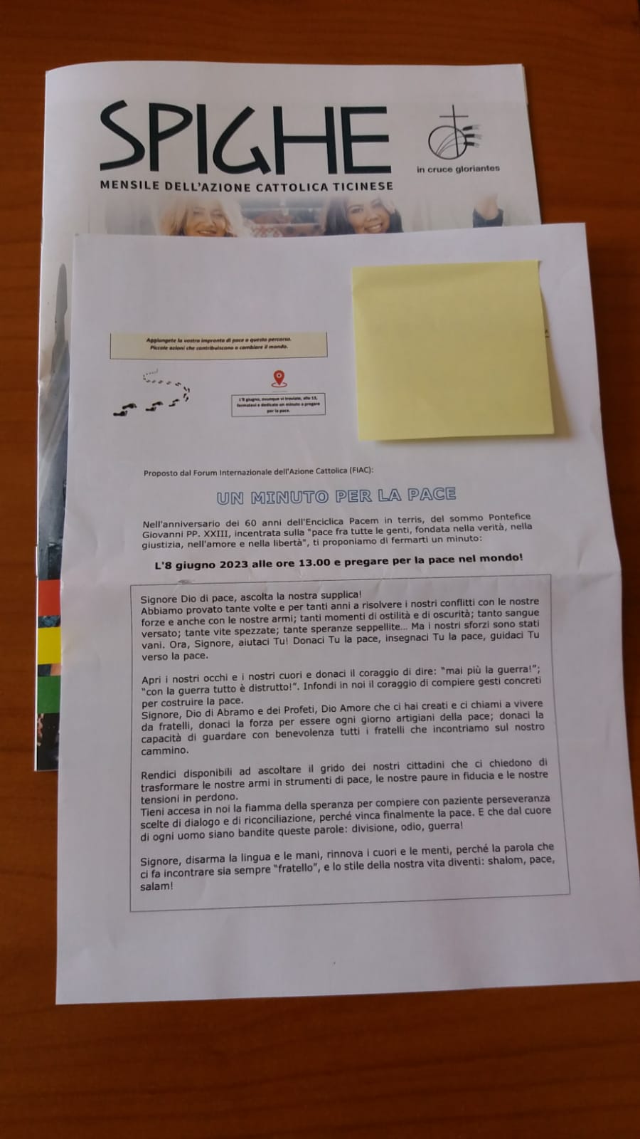 AC Svizzera Ticino. Lettera invito allegata al mensile associativo "Spighe"